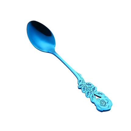 Small Mini Stainless Steel Rose Flower Coffee Spoon Strring Spoon Teaspoon Tea Spoon Dessert Spoon Long Handle Tableware