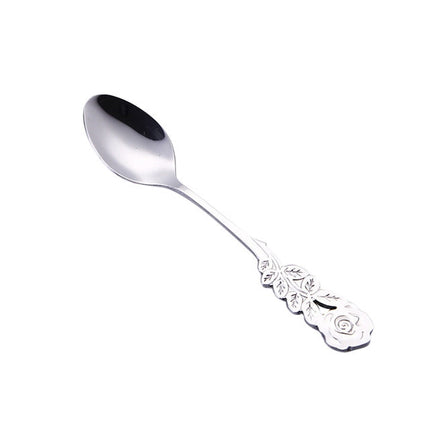 Small Mini Stainless Steel Rose Flower Coffee Spoon Strring Spoon Teaspoon Tea Spoon Dessert Spoon Long Handle Tableware
