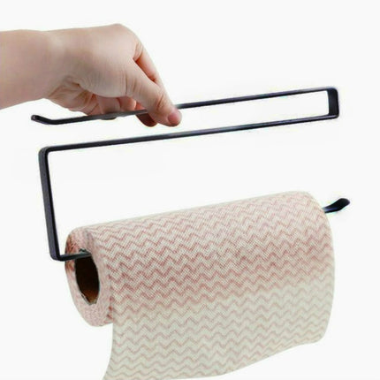 Door Cabinet Hanging Paper Towel Rack Partition Layer Kitchen Paper Cling Film Storage Rack, Black