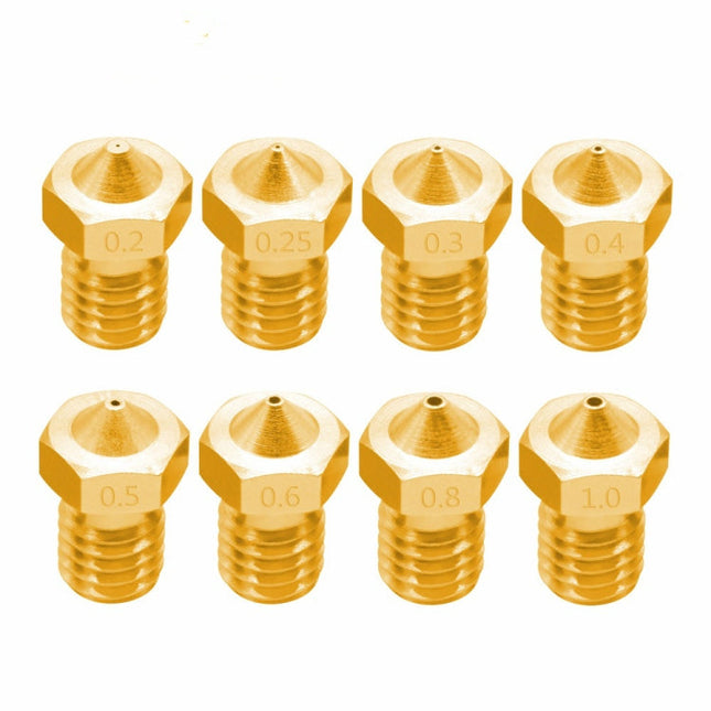 8 PCS Bugatti 3D Printer Accessories E3D-V5 V6 Nozzle M6 Thread Consumables Hot Nozzle, 1.75/0.3mm, 1.75/0.35mm, 1.75/0.4mm, 1.75/0.5mm, 1.75/0.6mm, 3/0.2mm, 3/0.3mm, 3/0.4mm, 3/0.8mm, 3/1.0mm, 3/0.25mm
