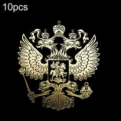 10 PCS PITREW Coat of Arms of Russia Emblem Nickel Metal Car Stickers Decals(Gold)