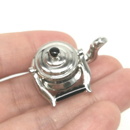 Dollhouse Miniature Metal Tea Kettle Pot Classic Pretend Play Furniture Toys for Kitchen Accessory, Metal Tea Kettle