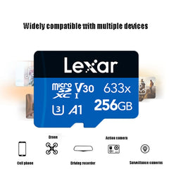 Lexar 633x 256GB High-speed Mobile Phone Camera Memory TF Card Switch Expansion Driving Recorder Dedicated Storage Flash Memory Card, 256GB