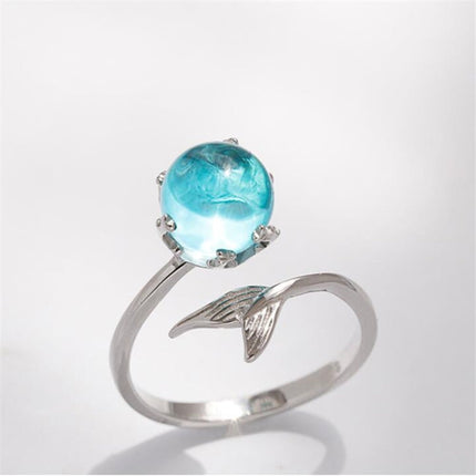 Women Fashion Blue Crystal Mermaid Shape Open Rings