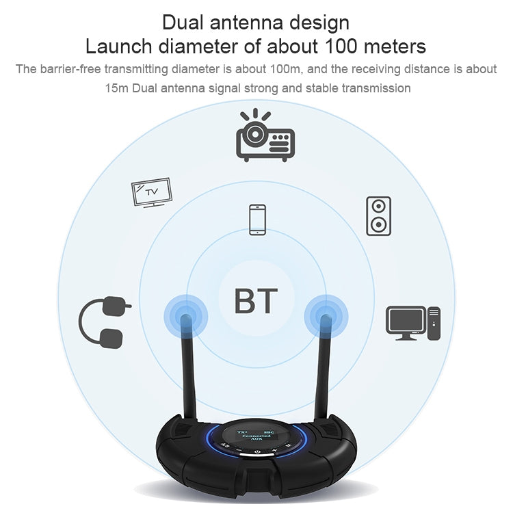 TX800 Optical Fiber Bluetooth 5.0 Transmitter Receiver Audio Adapter with Dual Antennas & OLED Display