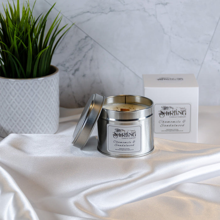 Chamomile & Sandalwood - Travel Tin Candle - Wooden Wick