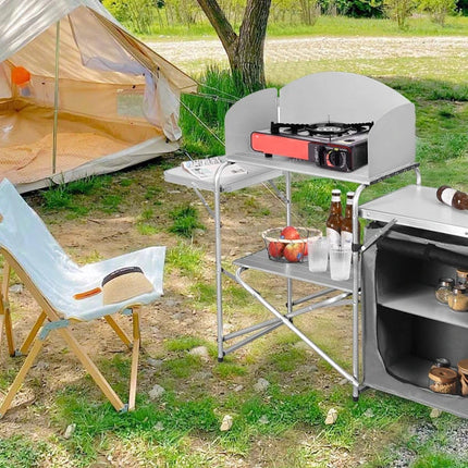 WOLTU Aluminium Foldable Camping Cabinet Travel Kitchen Cooking Storage Rack BBQ Table with Carry Bag for Outdoor  Garden Picnic