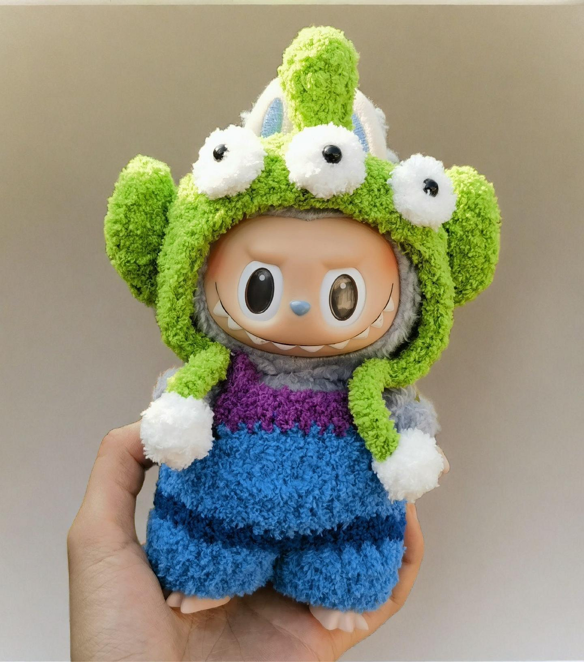 Labubu Cosmic Alien Outfit Set - Blue Overalls with Monster Hood (17cm)