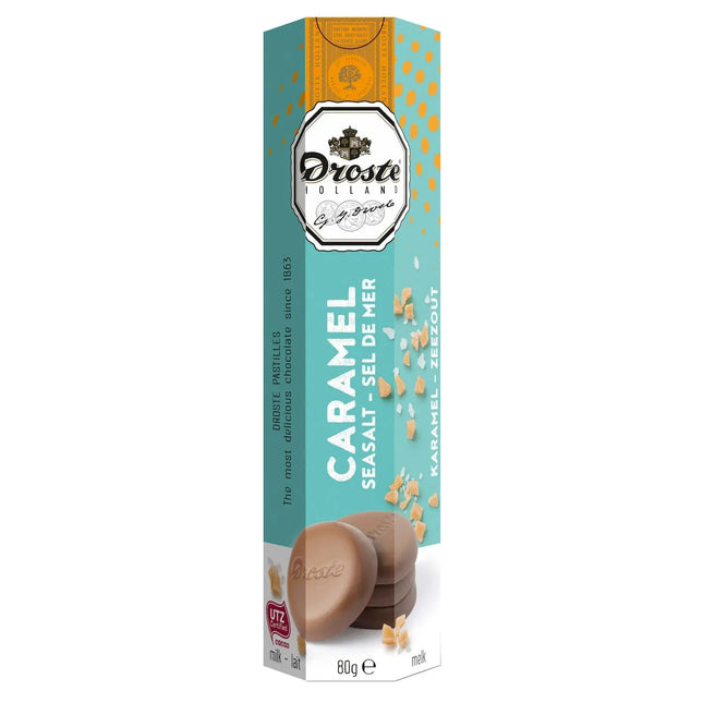 Milk chocolate caramel & seasalt pastilles in tube