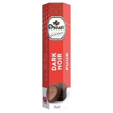 Dark chocolate pastilles in tube