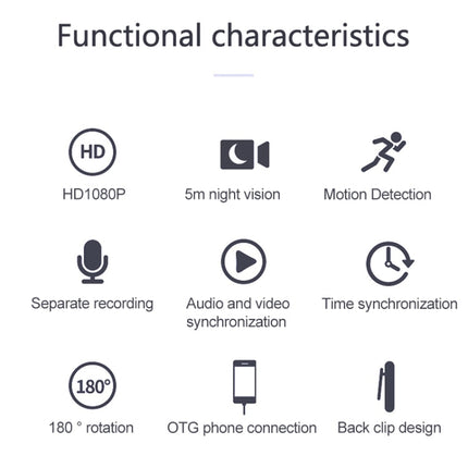 B19 Back Clip Design 1080P HD Camera Video Recorder, Support Motion Detection / Infrared Night Vision /180 Degrees Rotation Camera / TF Card / OTG