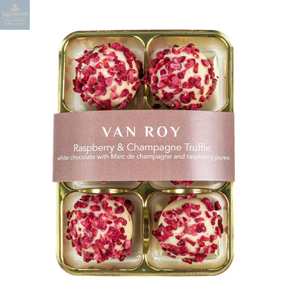 Van Roy 6 pack of raspberry and champagne truffles in cello