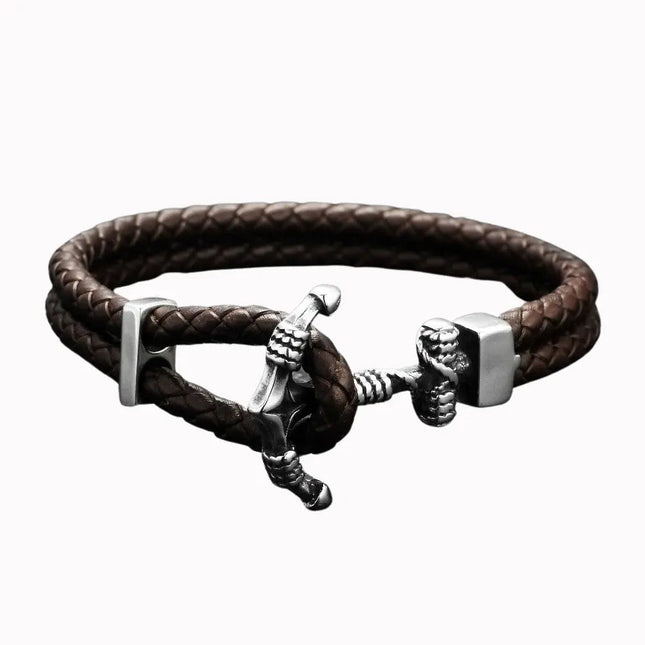 Viking Anchor Braided Bracelet - Brown