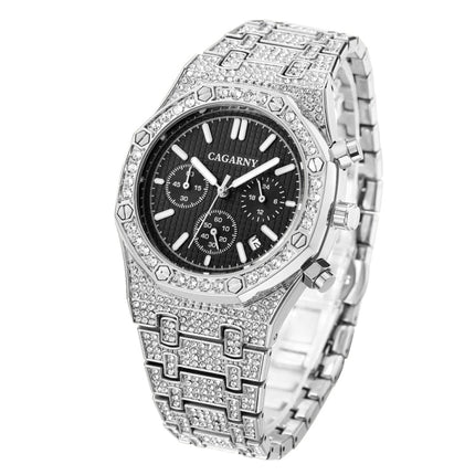 CAGARNY 6881 Diamond-studded Six-needles Guartz Dual Movement Watch Men Stainless Steel Strap Watch (Gold Shell Gold Dial), WA0334JB, WA0334JW, WA0334L, WA0334SB, WA0334SW