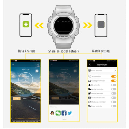 NORTH EDGE AK Bluetooth Multi-function Smart Watch with LED Backlit, Support Incoming Call Reminder, Smart Stopwatch, Information Reminder