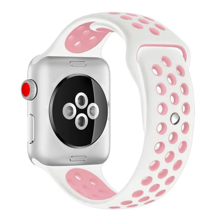 For Apple Watch Series 10 42mm / 9&8&7 41mm / SE 3&SE 2&6&SE&5&4 40mm / 3&2&1 38mm Fashionable Classical Silicone Sport Watch Band(Grey White)
