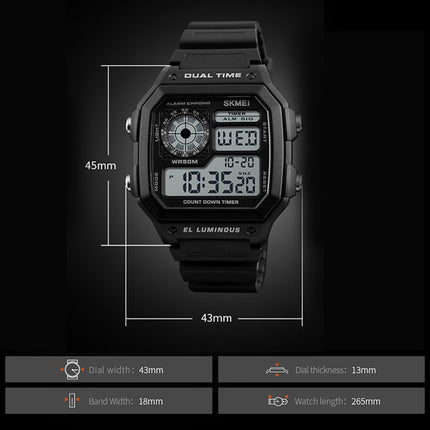 SKMEI 1299 Multifunctional Outdoor Sports Noctilucent Waterproof Digital Display Wrist Watch