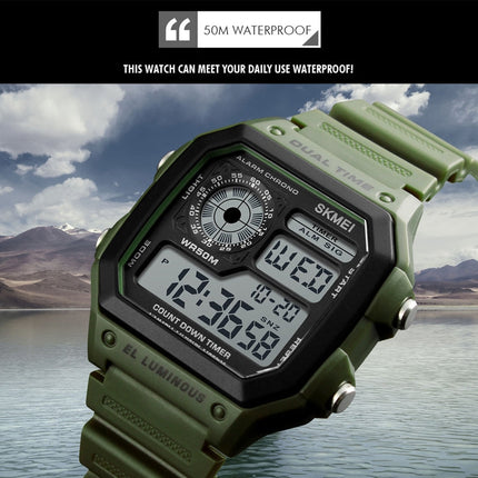 SKMEI 1299 Multifunctional Outdoor Sports Noctilucent Waterproof Digital Display Wrist Watch
