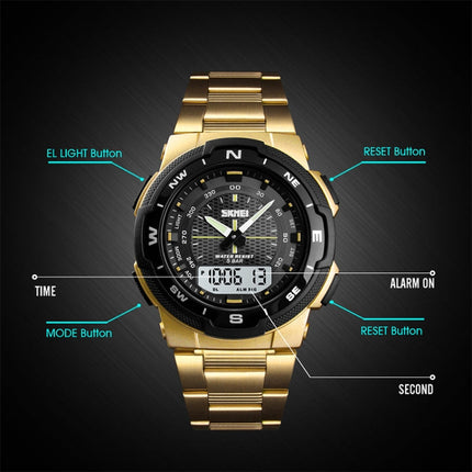 SKMEI 1370 Multifunctional Men Outdoor Sports Noctilucent Waterproof Stainless Steel Digital Wrist Watch