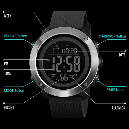 SKMEI 1426 Multifunctional Outdoor Fashion Noctilucent Waterproof White Machine Rubber Ring Digital Watch
