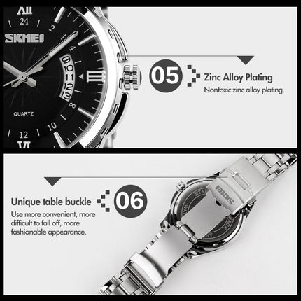 SKMEI 9069 Multifunctional Outdoor Fashion Business Waterproof Silver Shell Quartz Wrist Watch