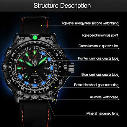 addies MY-049 Outdoor Sports Multifunctional Waterproof Luminous Watch Silicone Watchstrap Watch for Men