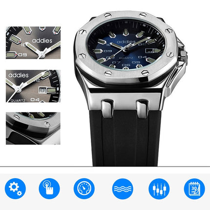 addies MY-052 Business Multifunctional Luminous Watch Silicone Watchstrap Watch for Men