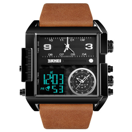 SKMEI 1391 Multifunctional Men Business Digital Watch 30m Waterproof Square Dial Wrist Watch with Leather Watchband