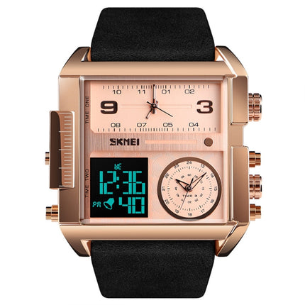 SKMEI 1391 Multifunctional Men Business Digital Watch 30m Waterproof Square Dial Wrist Watch with Leather Watchband