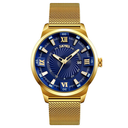 SKMEI 9166 Fashion Men Business Watch 30m Waterproof Metal Quartz Wristwatch