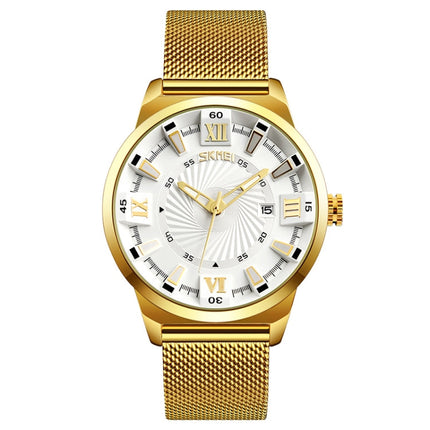 SKMEI 9166 Fashion Men Business Watch 30m Waterproof Metal Quartz Wristwatch
