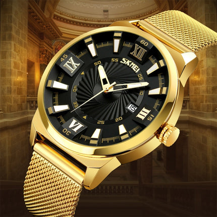 SKMEI 9166 Fashion Men Business Watch 30m Waterproof Metal Quartz Wristwatch