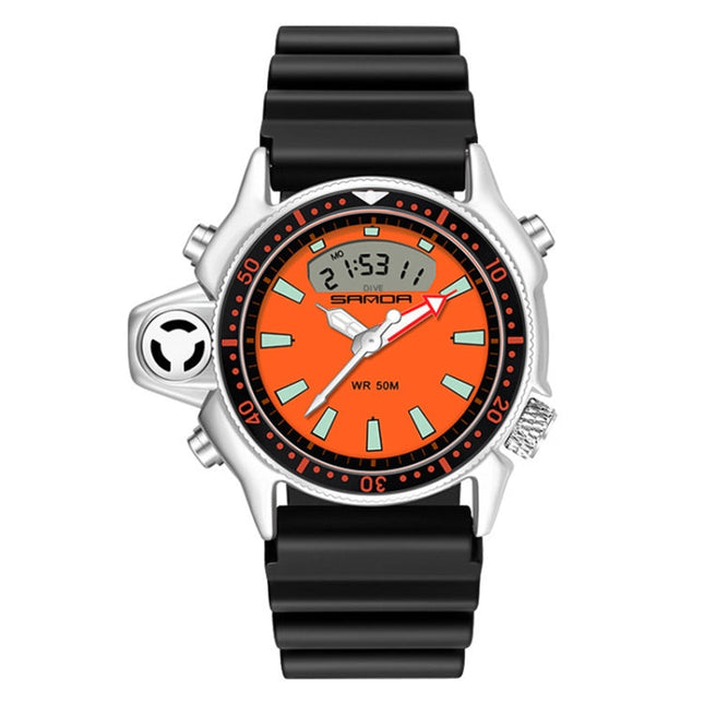 SANDA 3008 Multifunctional Men Outdoor Sports Noctilucent 50m Waterproof Digital Wrist Watch