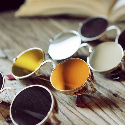 Retro Carved Round Sunglasses, Sunglasses#silver frame gray sheet, Sunglasses#silver frame white mercury, Sunglasses#rimmed gray tablets, Sunglasses#Tyrant gold box gold, Sunglasses#Gold frame gray sheet, Sunglasses#Gold frame red film                 ...