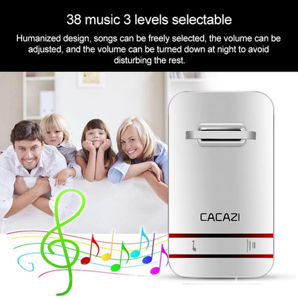 CACAZI V027G One Button Three Receivers Self-Powered Wireless Home Kinetic Electronic Doorbell, UK Plug