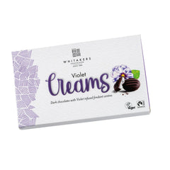 Whitakers dark chocolate covered violet fondant creams in carton
