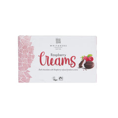 Whitakers dark chocolate covered raspberry fondant creams in carton