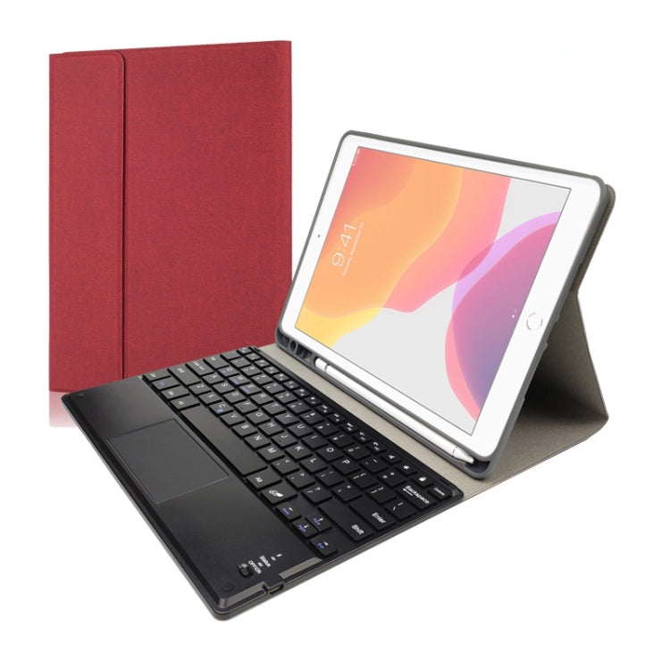 RK102C Detachable Magnetic Plastic Bluetooth Keyboard with Touchpad + Silk Pattern TPU Tablet Case for iPad 10.2, with Pen Slot & Bracket, RK102C