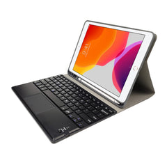 RK102C Detachable Magnetic Plastic Bluetooth Keyboard with Touchpad + Silk Pattern TPU Tablet Case for iPad 10.2, with Pen Slot & Bracket, RK102C