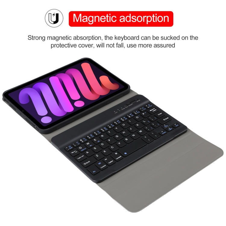 A06 Detachable Lambskin Texture Ultra-thin TPU Bluetooth Keyboard Leather Tablet Case with Stand For iPad mini 6 / mini 7, A06