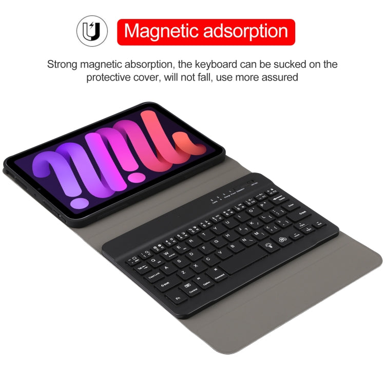 A06S Detachable Lambskin Texture Ultra-thin TPU Backlight Bluetooth Keyboard Leather Tablet Case with Stand For iPad mini 6 / mini 7, A06S