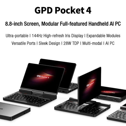 GPD Pocket 4 Handheld Gaming PC, 32GB+2TB, 8.8 inch Windows 11 Home AMD Ryzen AI 9 HX 370, EU Plug