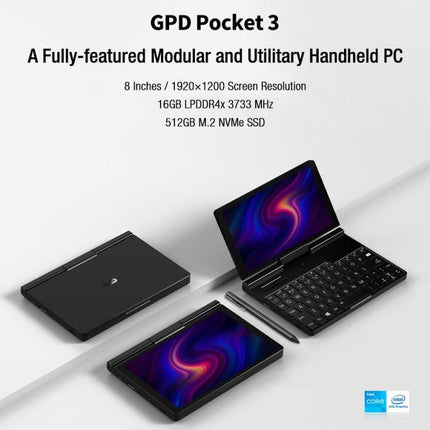 GPD Pocket 3 Handheld PC, 16GB+512GB, 8 inch Windows 11 Home Intel Core i3-1125G4, EU Plug