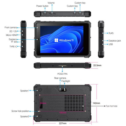 CENAVA W80Y IP68 Rugged Tablet PC, 4GB+64GB, 8 inch Windows 11 Intel Core i5-10210Y Quad Core, EU Plug