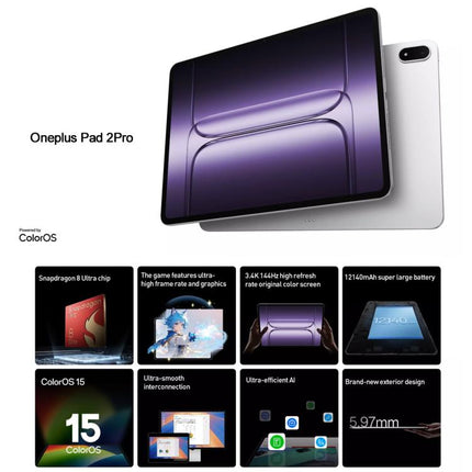 OnePlus Pad 2 Pro 13.2 inch WiFi Tablet PC, 8GB+256GB ColorOS 15.0 Qualcomm Snapdragon 8 Ultra Octa Core CPU, 8GB+256GB
