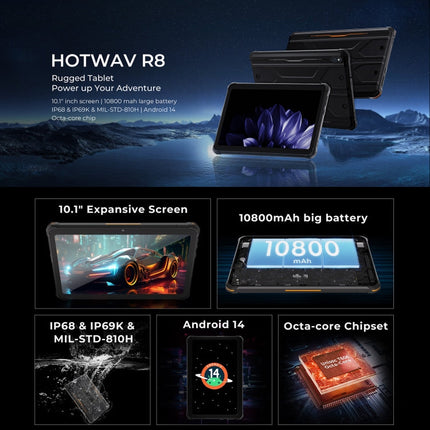 HOTWAV Tab R8 IP68/IP69K Rugged Tablet, 4GB+128GB, 10.1 inch Android 14 Unisoc T606 Octa Core 4G Network, Global Version with Google Play, EU Plug