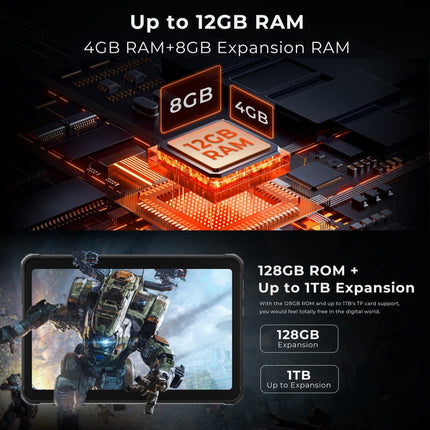 HOTWAV Tab R8 IP68/IP69K Rugged Tablet, 4GB+128GB, 10.1 inch Android 14 Unisoc T606 Octa Core 4G Network, Global Version with Google Play, EU Plug
