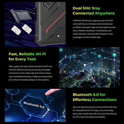 HOTWAV Tab R9 Ultra IP68/IP69K Rugged Tablet, 8GB+512GB, 11 inch Android 15 Unisoc T8200 Octa Core 5G Network, Global Version with Google Play, EU Plug, Tab R9 Ultra