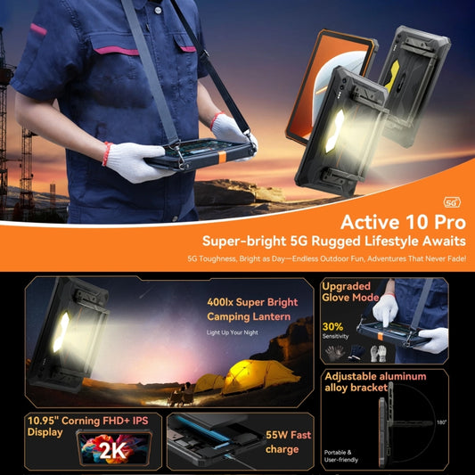 Blackview Active 10 Pro 5G Rugged Tablet, 12GB+512GB, 10.95 inch Android 14 Dimensity 7300 Octa Core, Global Version with Google Play, 12GB+512GB