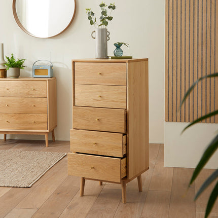 Wright Oak Tallboy Chest of 5 Drawers